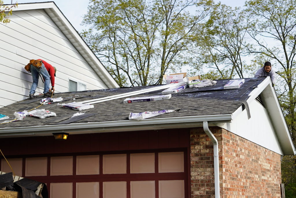 Roof repair in progress