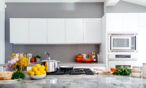 white cabinets and granite counters