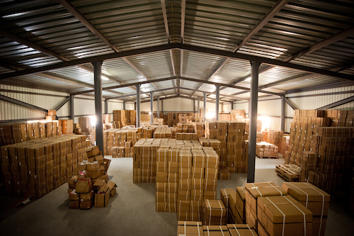 Warehouse filled with boxes before Atlanta commercial construction project