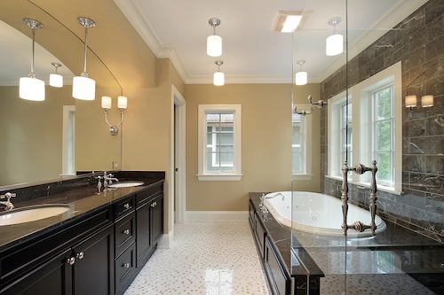 renovated bathroom with various types of lighting